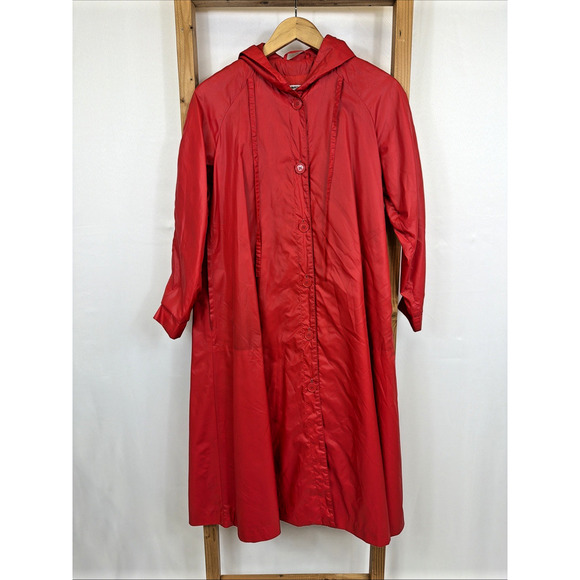 Nordstrom Jackets & Blazers - Vintage Nordstrom POV Women’s Size 8 Red Raincoat Lined Hooded Made Hong Kong